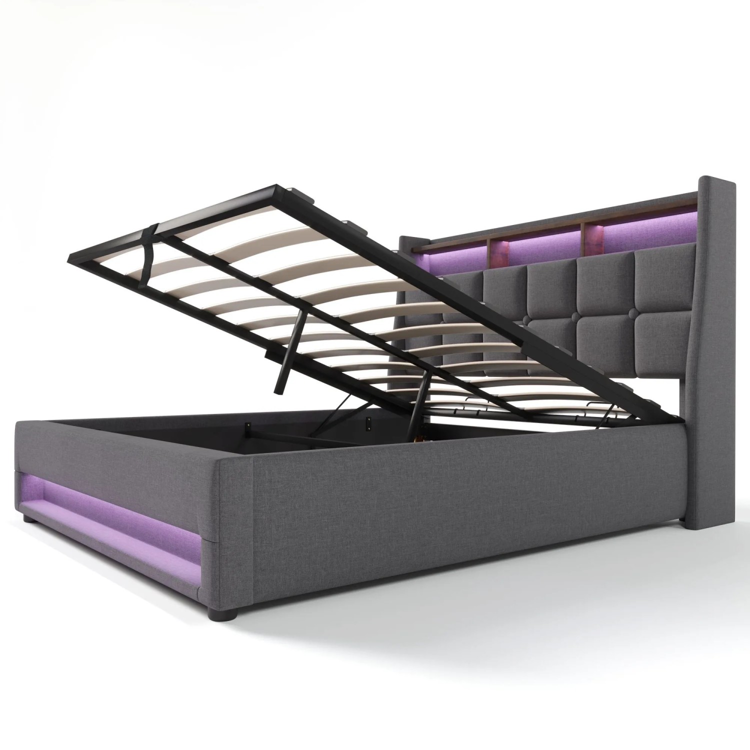 Merax LED Polsterbett 160x200cm USB Leinen