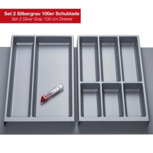 SOTECH ORGA-BOX Vario SET 2 Silbergrau für 100er Schublade Mehrzweckeinsatz Besteckeinsatz Antirutschmatte Orga-Weave