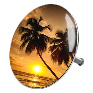 Sanilo Badewannenstöpsel Summer mit Palmen und Sonnenuntergang Motiv.