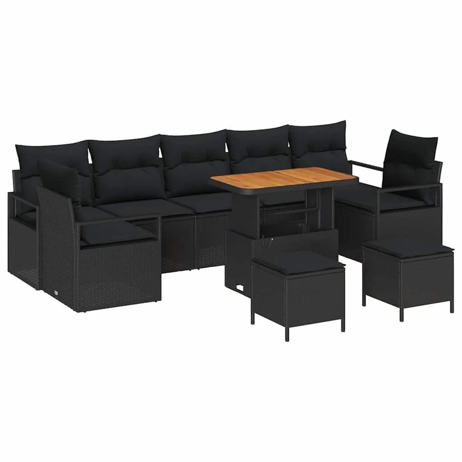vidaXL Garten-Sofa-Set mit Kissen mit Speicher 10-Tlg Schwarz 3364459