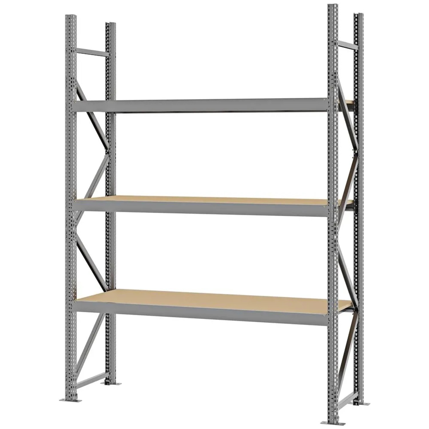 PROREGAL Weitspannregal Schraub-Stecksystem MAGNUS PRO Made In Germany Grundregal 250x175x50cm 3 Ebenen Spanplattenböden Fachlast 700kg Verzinkt