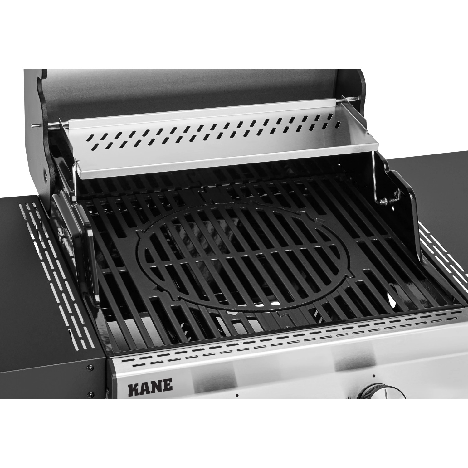 Detailansicht des Jamestown Gasgrills Kane mit modularem Grillrostsystem.