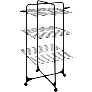 Casa Si Turmwäscheständer Exo mit 3 Ebenen, schwarz, für platzsparendes Trocknen.