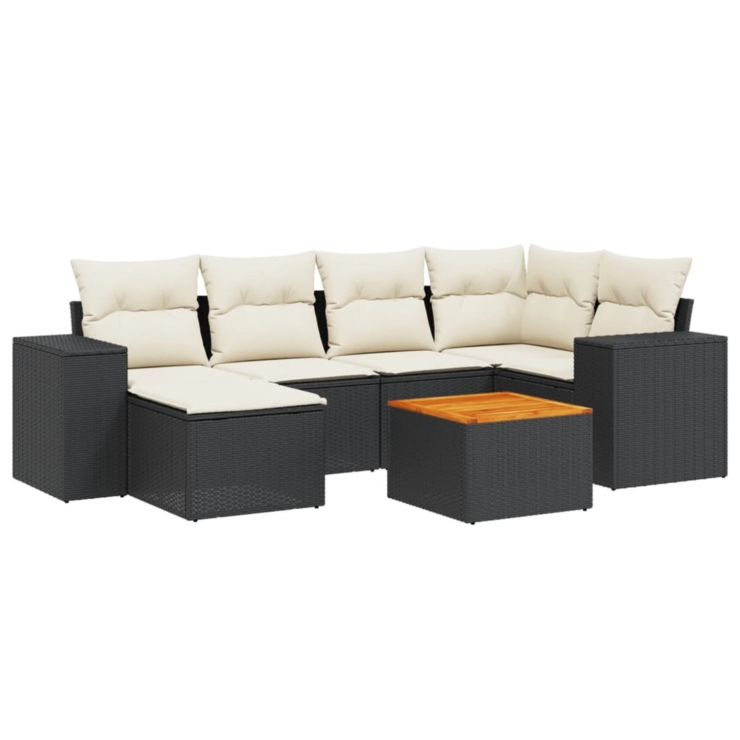 vidaXL 7-Tlg Garten-Sofagarnitur mit Kissen Schwarz Poly Rattan 3257876 günstig online kaufen