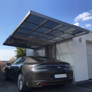 Ximax Carport Neo-90, Edelstahl-Look mit Auto. Einzelcarport mit transparentem Dach.