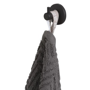 Tiger Haken Boston, Ø 3,5cm, Edelstahl schwarz mit Handtuch. Handtuchhalter für Bad und WC.