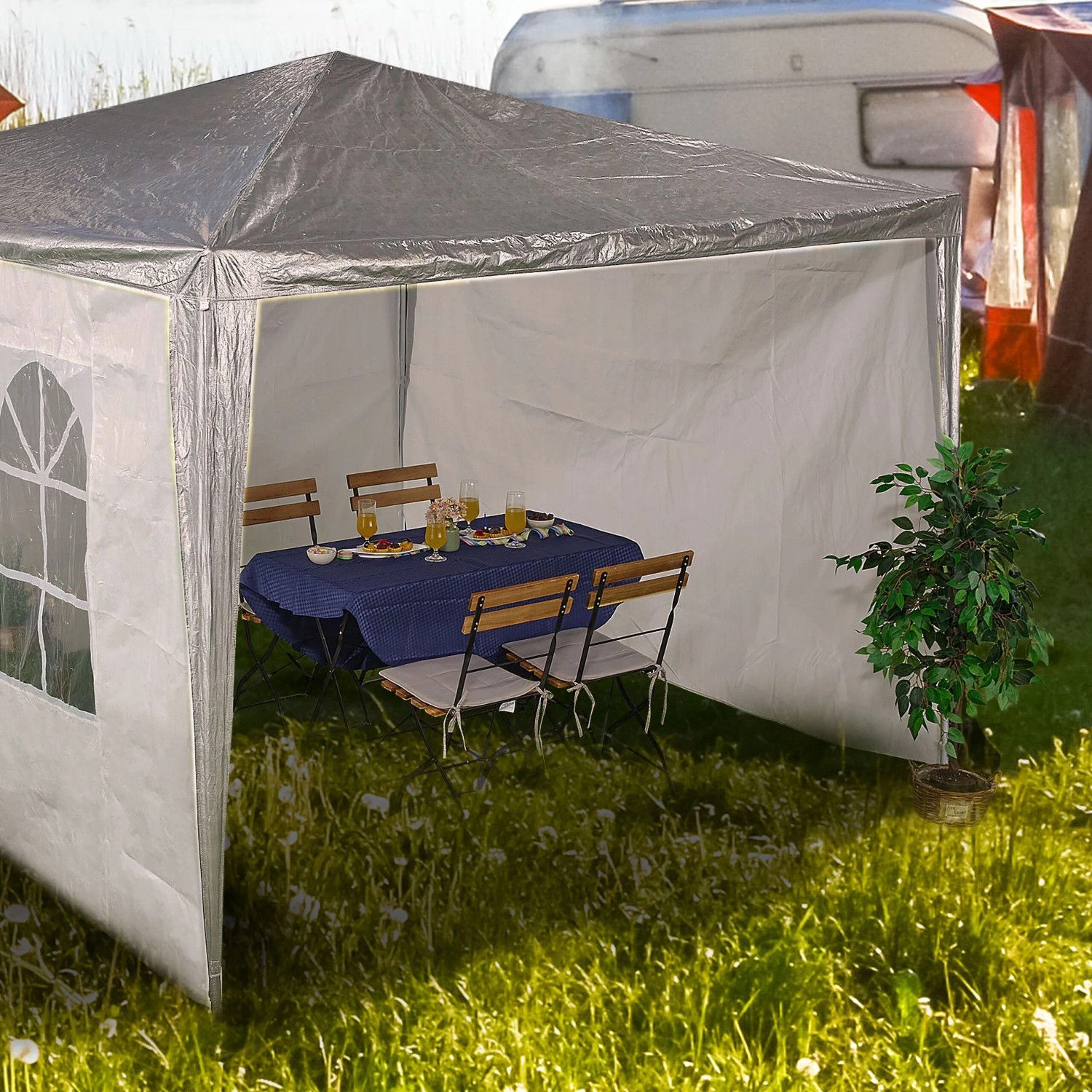 Relaxdays Pavillon Seitenteile 3er Set PE/PVC Weiß Wasserdicht 2 m x 3 m 0,5 kg_3