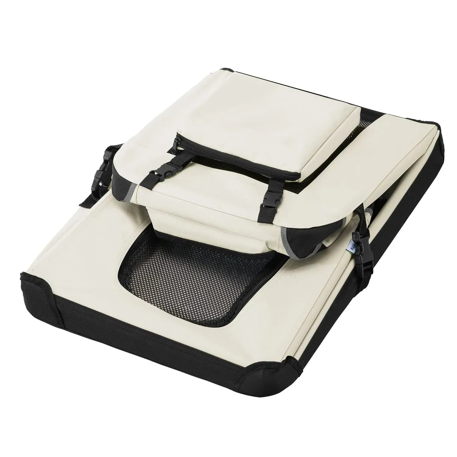 Beige Juskys Hundetransportbox Lassie M, faltbar, mit Netzfenster und Außentasche.