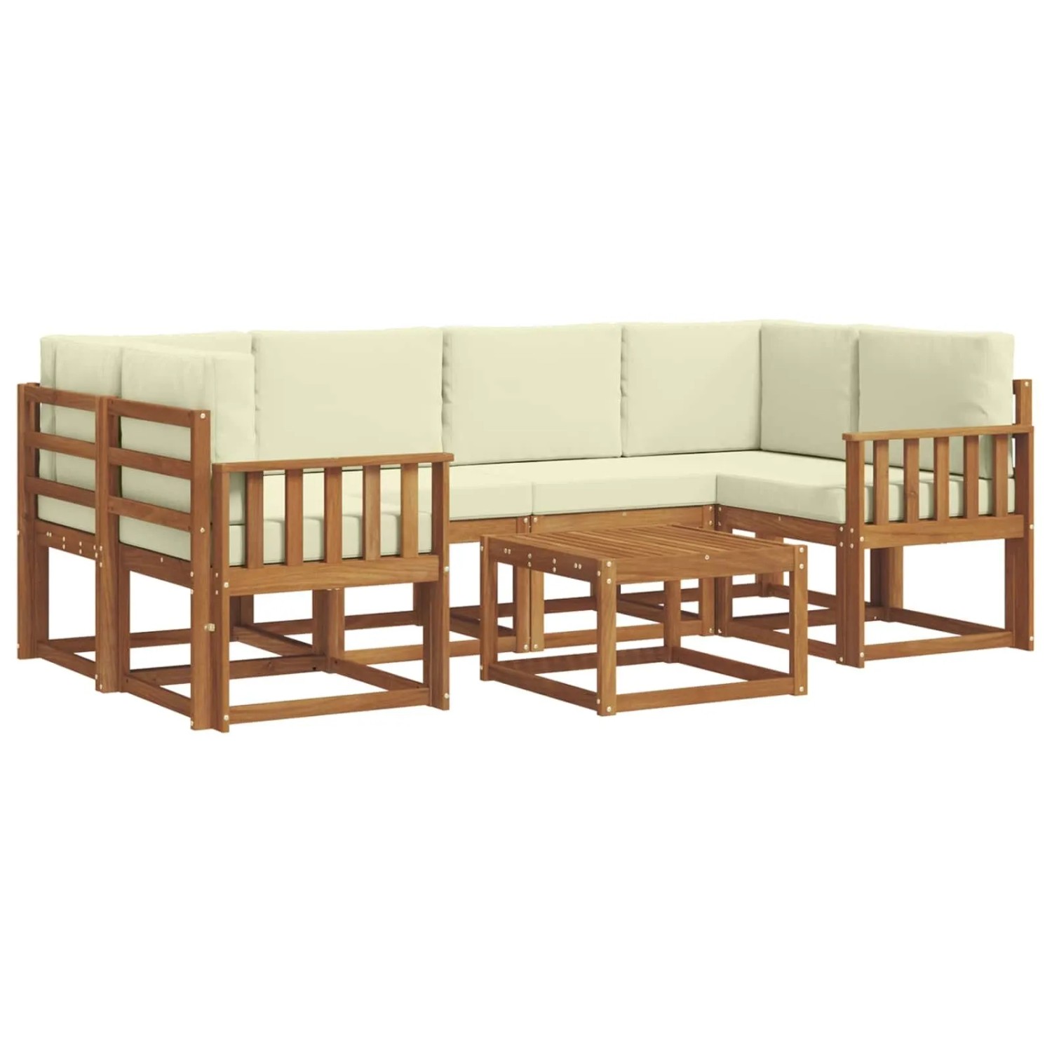 vidaXL Outdoor-Sofagarnitur mit Kissen 7-Tlg Natur und Creme 3366073