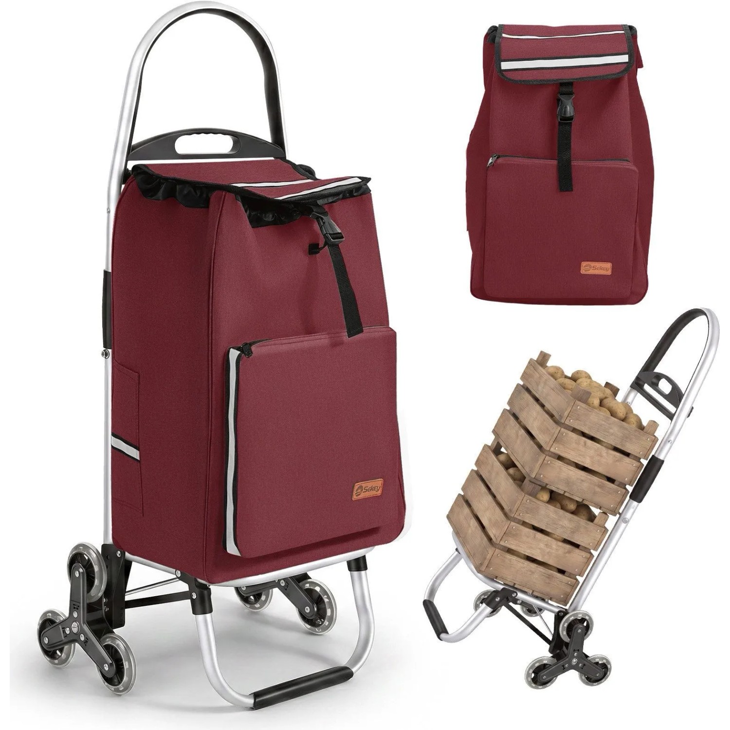 Sekey 50L Aluminium Einkaufstrolley Klappbar Treppensteiger mit Kühlfach Rot