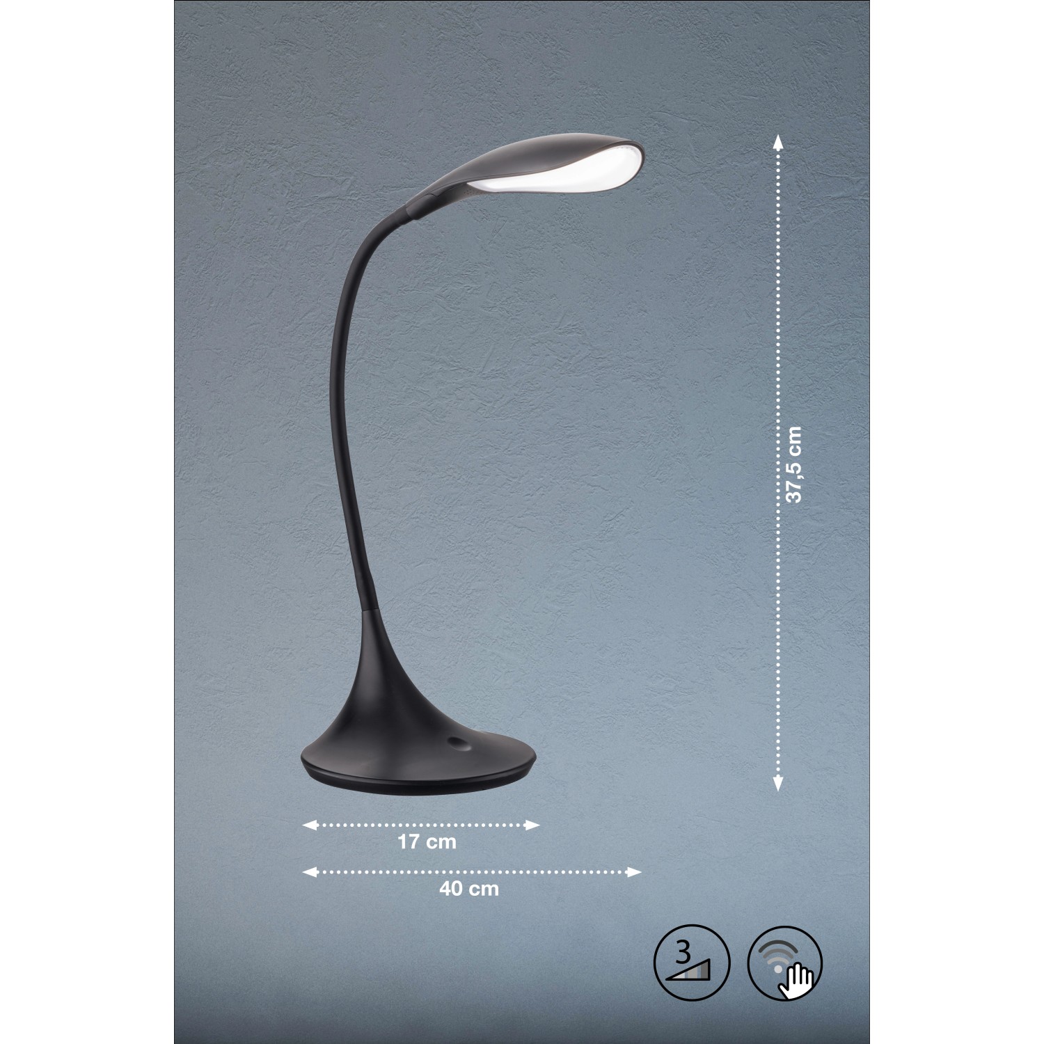 Schwarze LED Tischleuchte Nil von Fischer & Honsel, 37,5 cm hoch, für den Schreibtisch.