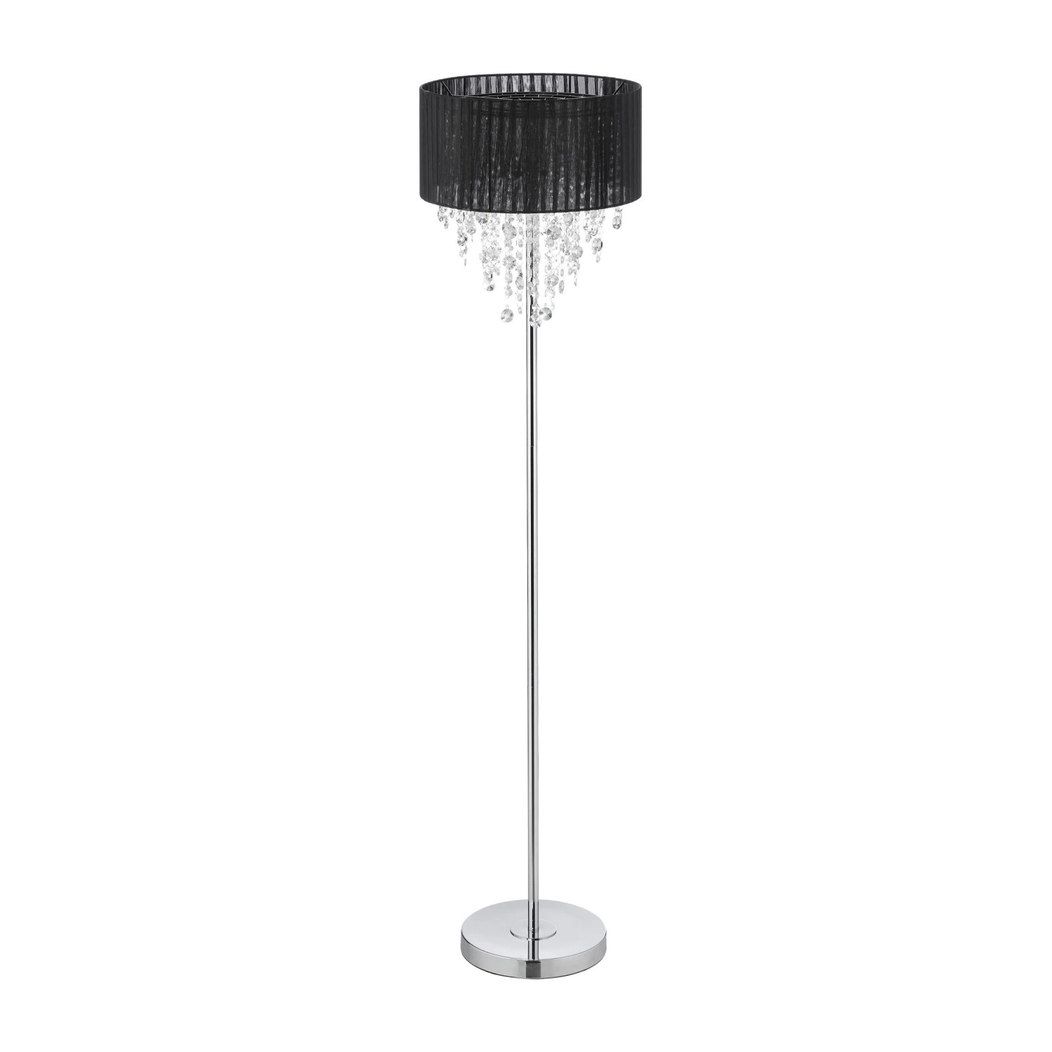 Relaxdays Stehlampe Eisen Organza Kunststoff Schwarz Mit Kristallen E27 60 W 150 cm x 37,5 cm 4,8 kg