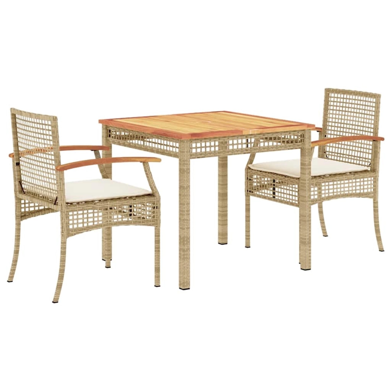vidaXL 3-Tlg Garten-Essgruppe mit Kissen Beige Poly Rattan 3213578 günstig online kaufen