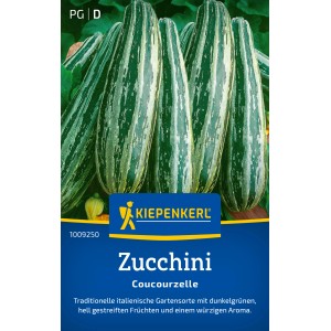Kiepenkerl Zucchini Coucourzelle Samen, länglich, dunkel- und hellgrün gestreift.