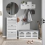 Weiße SoBuy Sitzbank FSR102-W mit Stauraum und Schuhschrank im Flur.