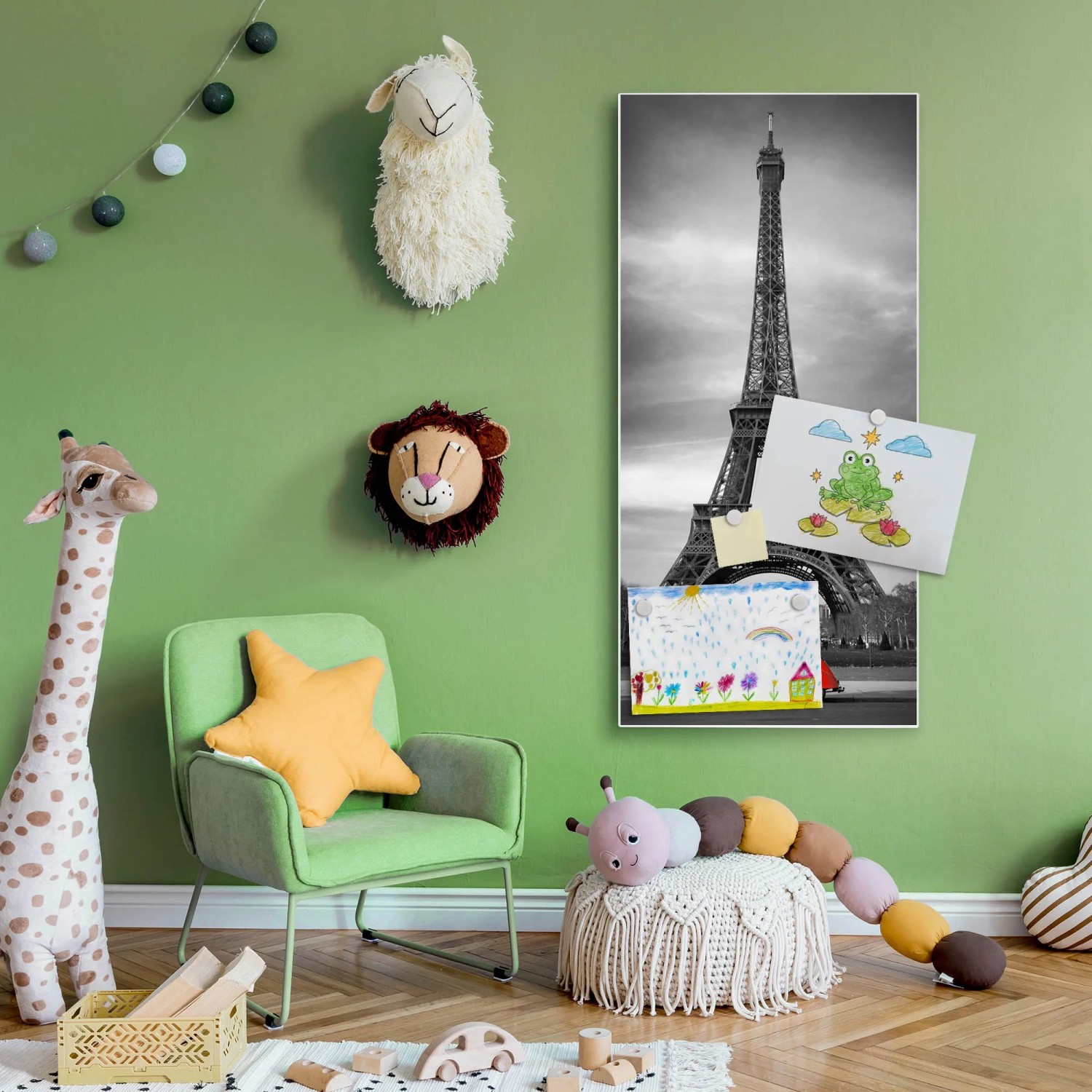 Banjado Magnettafel 37x78cm mit Paris-Motiv, weiße Magnetwand für Notizen und Fotos.