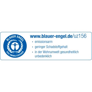 Blauer Engel Umweltzeichen für emissionsarme Trittschalldämmung mit geringem Schadstoffgehalt.