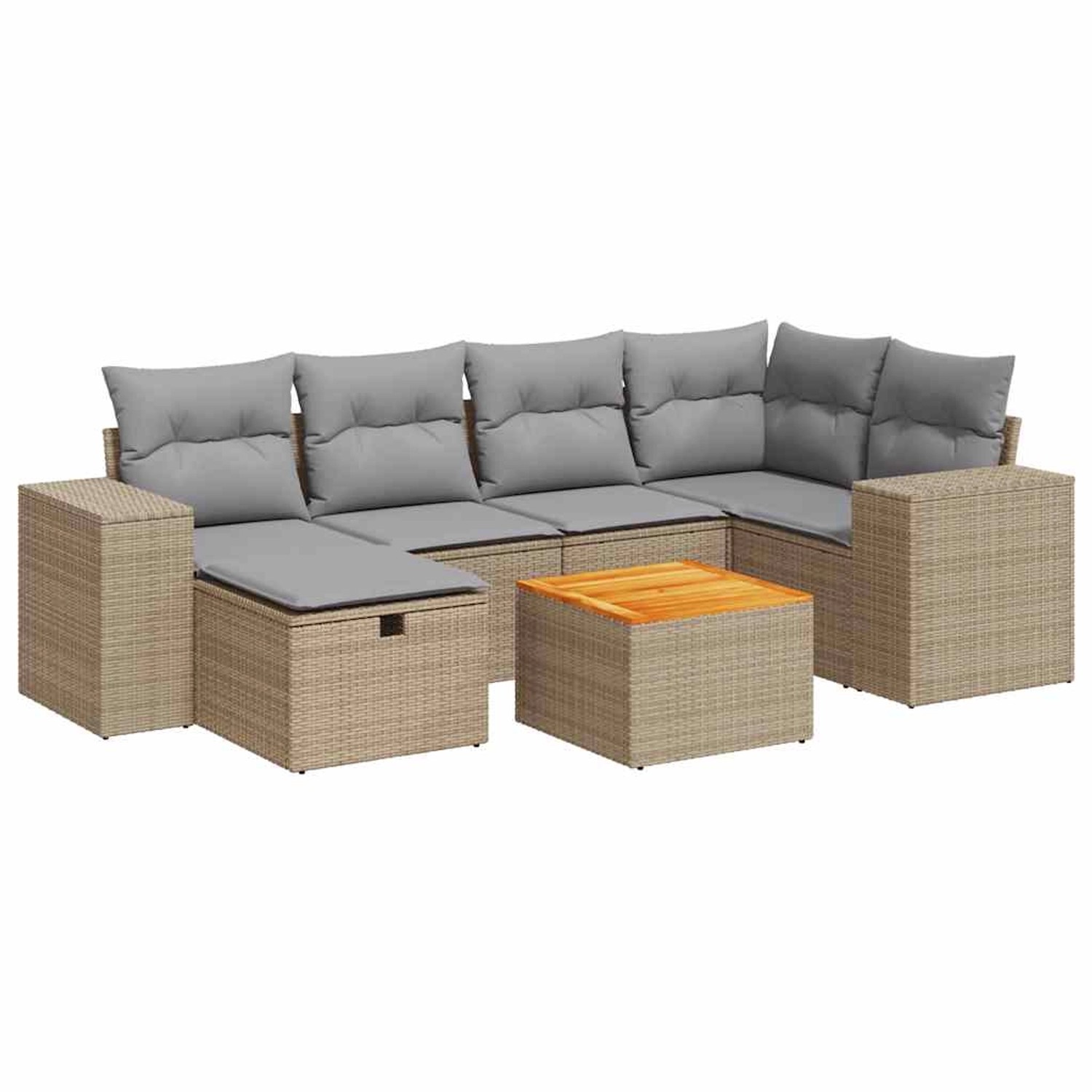 vidaXL 7-Tlg Garten-Sofagarnitur mit Kissen Beige Poly Rattan 3325874