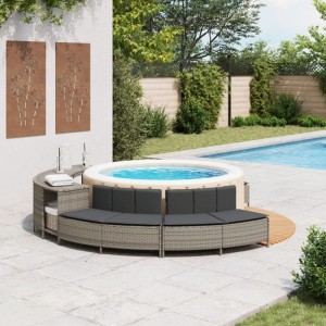vidaXL Whirlpool-Bänke mit Auflagen 2 Stk Grau Poly Rattan 365617