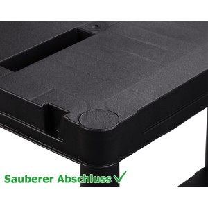 Detailaufnahme: Schwarzes Ondis24 Kunststoffregal (Steckregal) mit sauberem Abschluss.