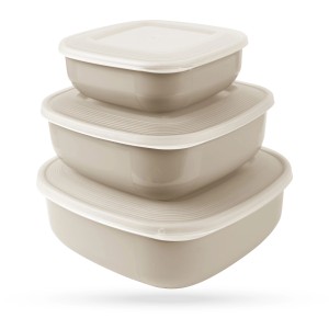 ProHome Vorratsdosen, 3er Set, eckig, beige. Frischhaltedosen für die Küche.