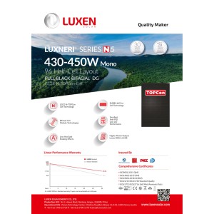 Luxen Solar 450W Bifaziales Solarmodul, Full Black Design für Solaranlagen.