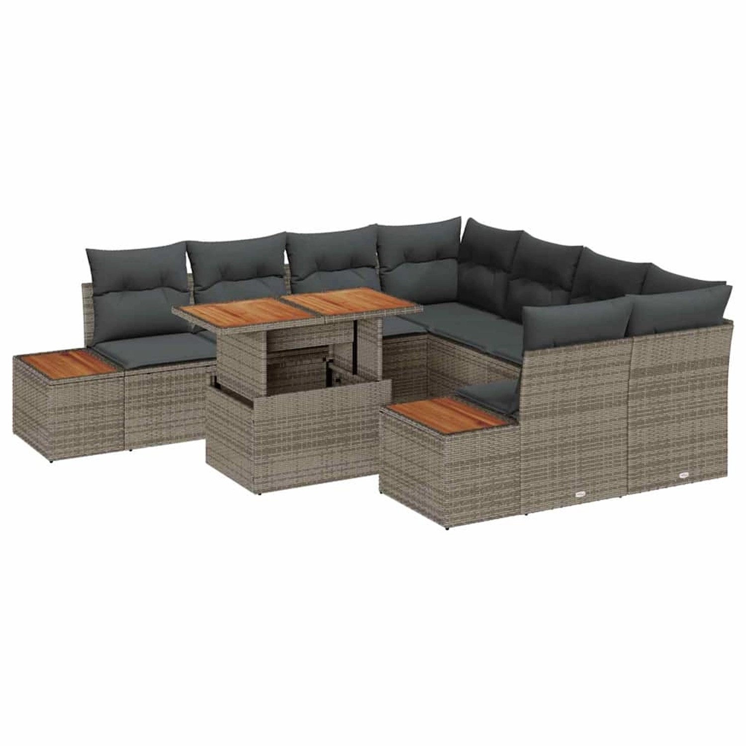 vidaXL 9-Teiliges Garten-Sofaset mit Kissen in Grau aus Poly Rattan 3358793 günstig online kaufen