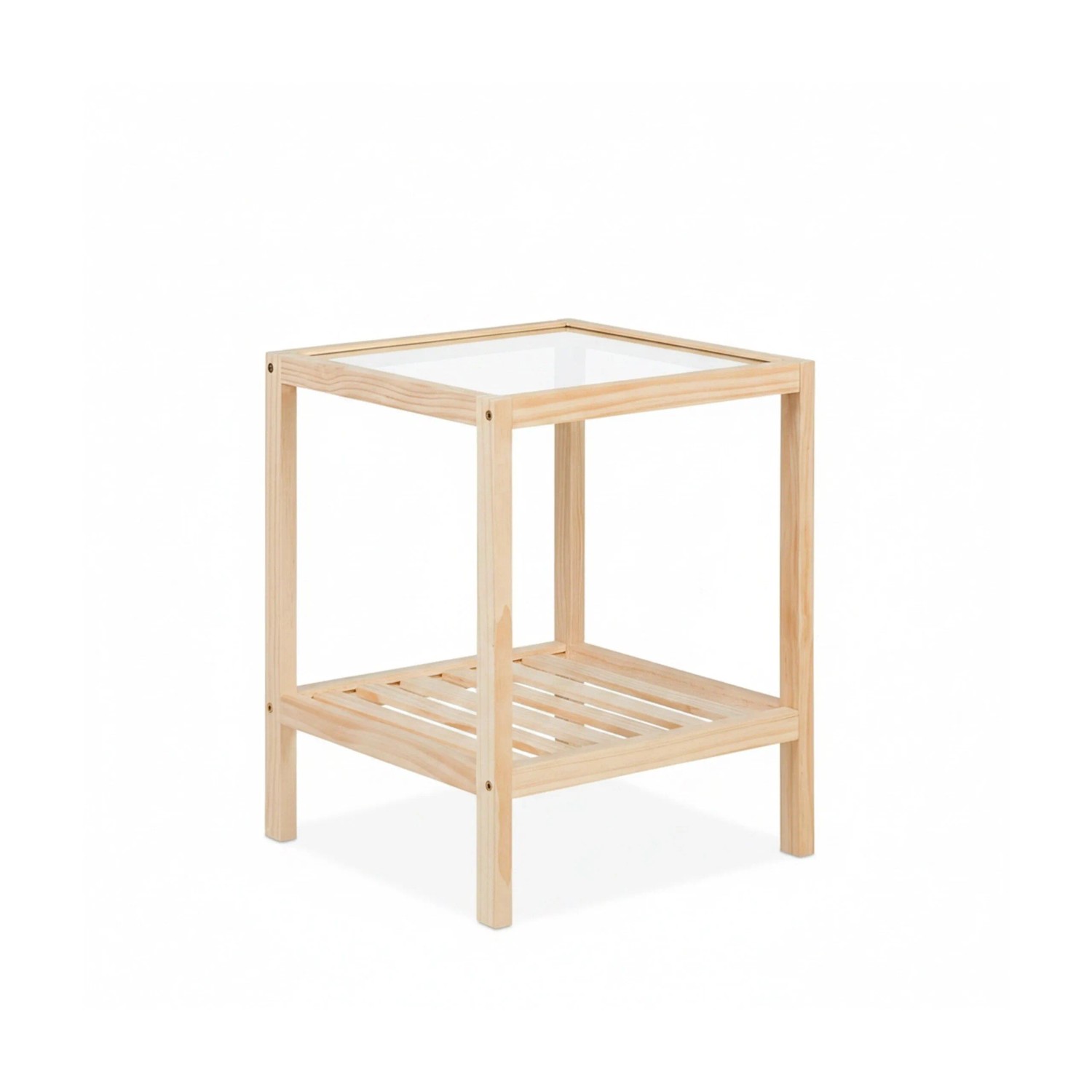 Relaxdays Beistelltisch Kiefernholz Glas Natur Transparent mit 2 Ablageflächen 50 cm x 40 cm x 40 cm 3,4 kg