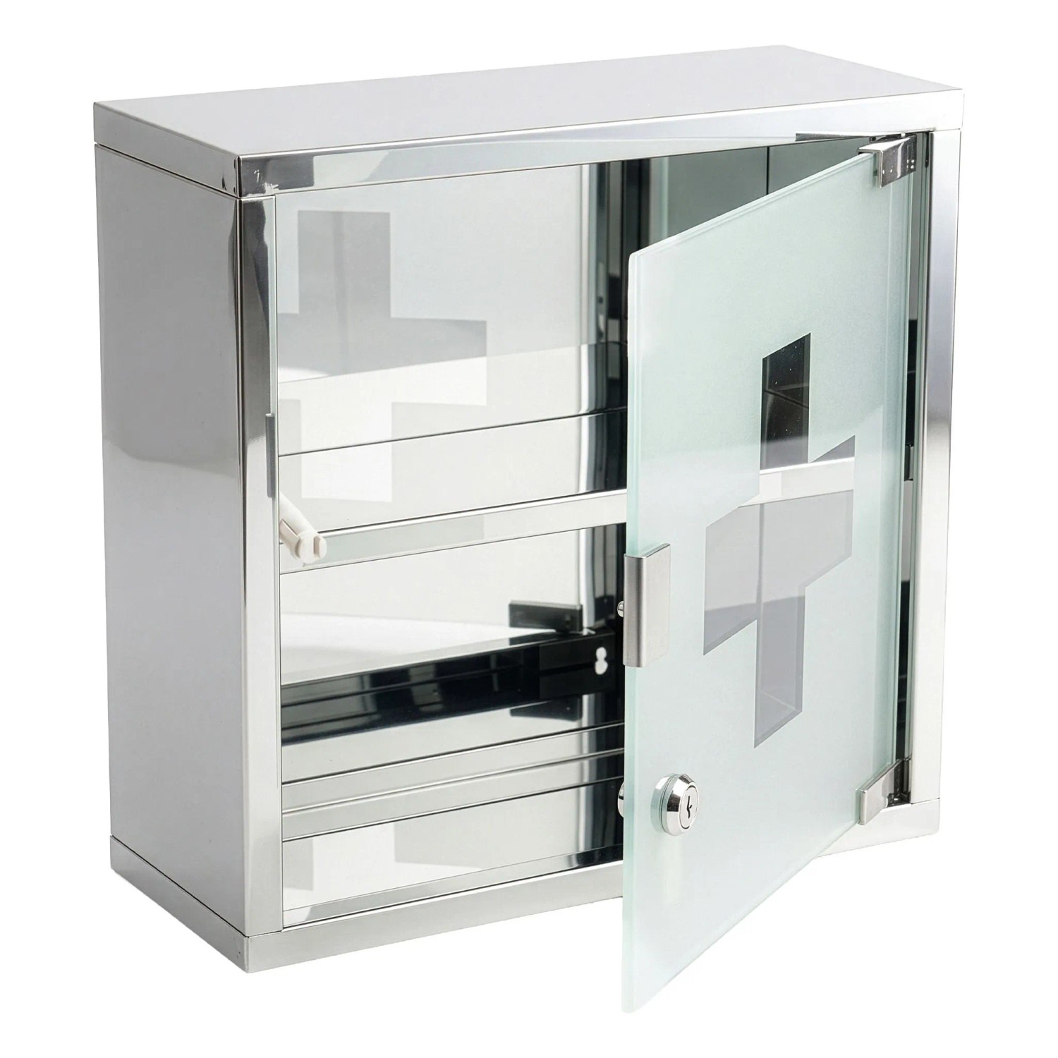 Floordirekt Medizinschrank Allen Abschließbarer mit Glastür Silber 30 x 30 cm 2 Fächer