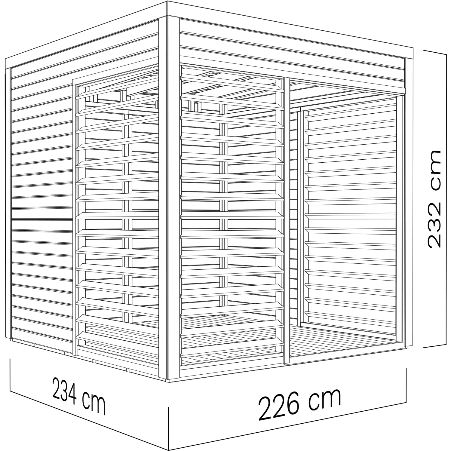 Bertilo Pavillon Garten-Lounge aus Holz, 234x226 cm, mit Lamellenwänden. Ideal für entspannte Stunden im Garten.