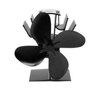 Schwarzer Valo Ofenventilator, stehend, für Kamine und Öfen.