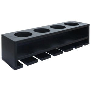 Schwarzes MCW Weinregal P21 für 4 Flaschen und 6 Gläser aus Holz.