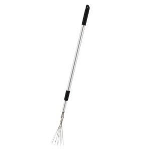 Galaflor Laubstecher mit silbernem Teleskopstiel und 12 Metallspitzen für Gartenarbeiten.