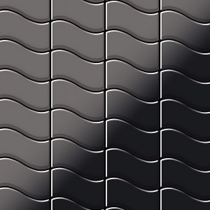 Hochglanz Mosaikfliese aus Titan in Dunkelgrau. Metall Mosaik für Wand.