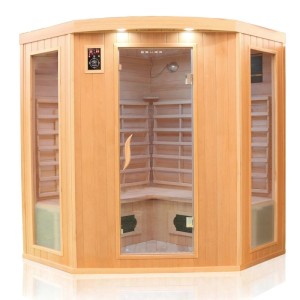 Dewello Infrarotkabine Infrarotsauna Haley 160cm x 160cm 2-4 Personen Keramik & Karbonstrahler Hemlock Tannenholz