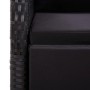 Detailaufnahme: Schwarzer Gartenstuhl aus Rattan mit Sitzpolster der vidaXL Essgruppe.