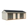Palmako Holz-Gartenhaus mit Satteldach, unbehandelt, 901x448 cm. Modernes Design mit großen Fensterflächen.