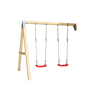 Lasita Schaukel-Set Tivoli aus Holz mit zwei roten Schaukeln.
