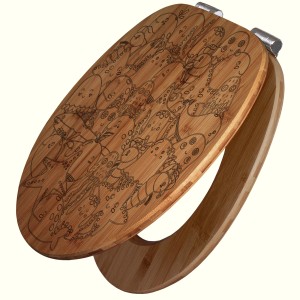 Banjado WC-Sitz aus Bambus mit Wassermonster-Gravur und Absenkautomatik.