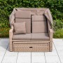 Gartenbank Rimini Natur mit Hülle, verstellbare Rückenlehne, Polyrattan Lounge-Gartenmöbel.