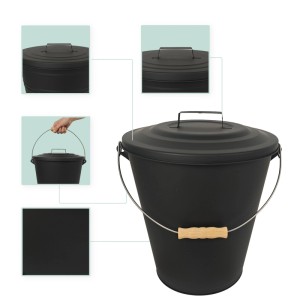 Relaxdays Ascheeimer Eisen Schwarz mit Feger und Schaufel 24 l