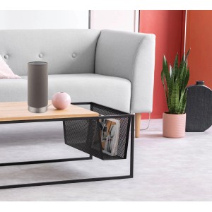 Moderne Eglo Tischleuchte Pasteri in Taupe-Nickel matt, 40W E27, auf einem Tisch im Wohnzimmer.