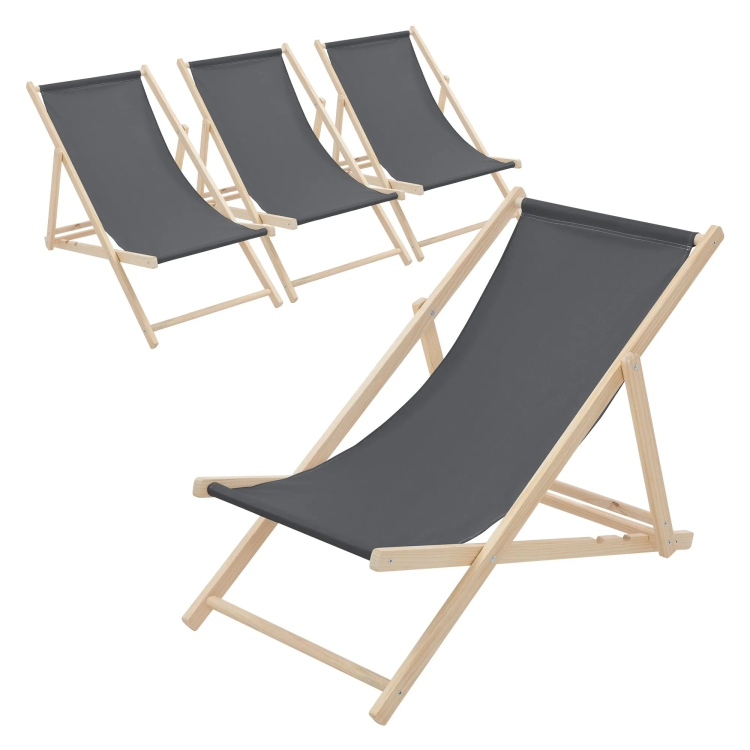 ECD Germany Liegestuhl 4Er Set Klappbar Anthrazit aus Holz