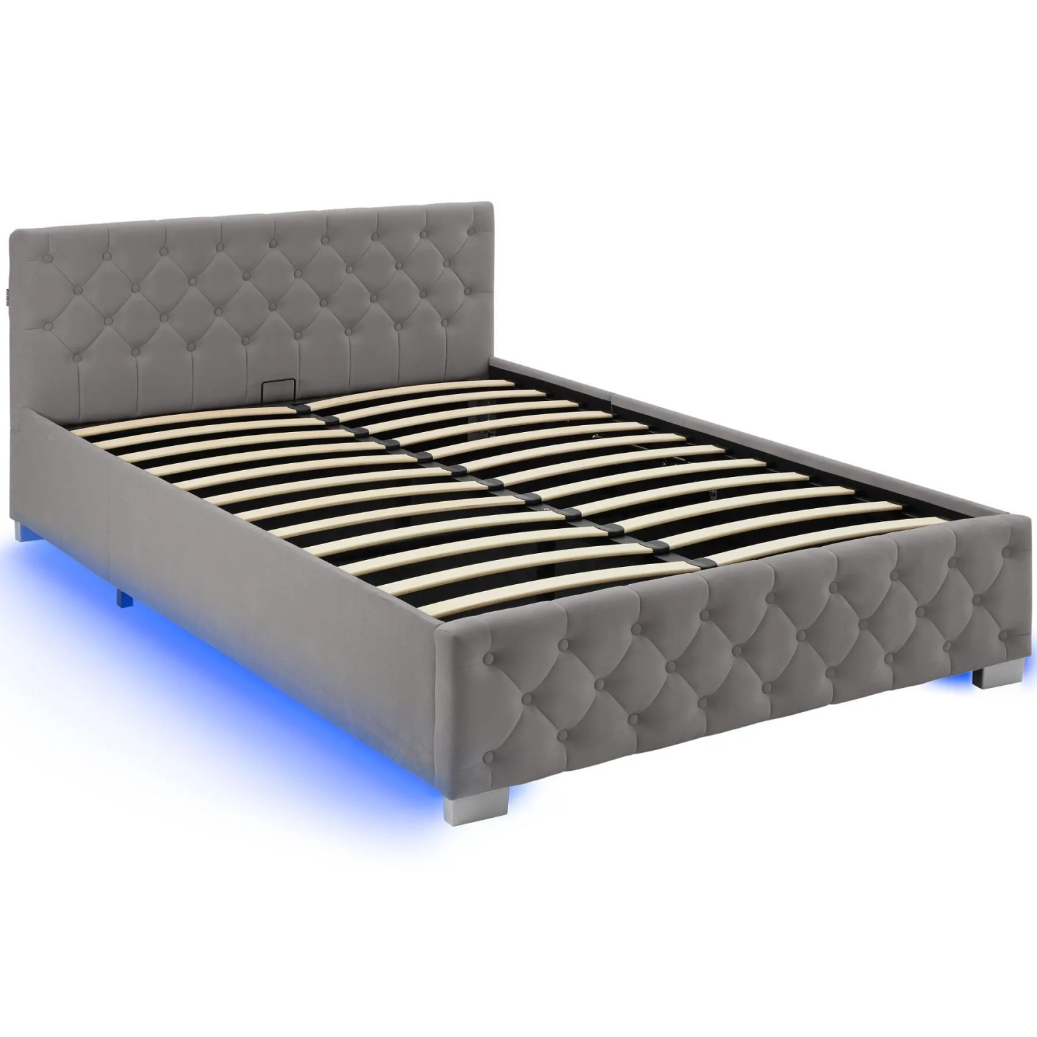 Tectake Polsterbett Venice In Samtoptik Mit Steppmuster Indirekte Led Beleuchtung An Den Seiten 140 x 200 cm 215 x 148 x 83 cm Dunkelgrau
