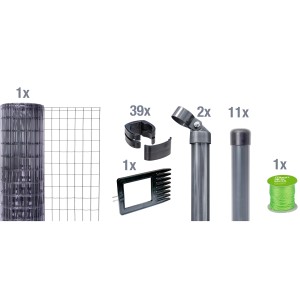 Metallzaun-Set Alberts Fix-Clip Pro, anthrazit, 25m: Rolle, Pfosten, Streben, Clips und Zubehör für Gartenzaun.