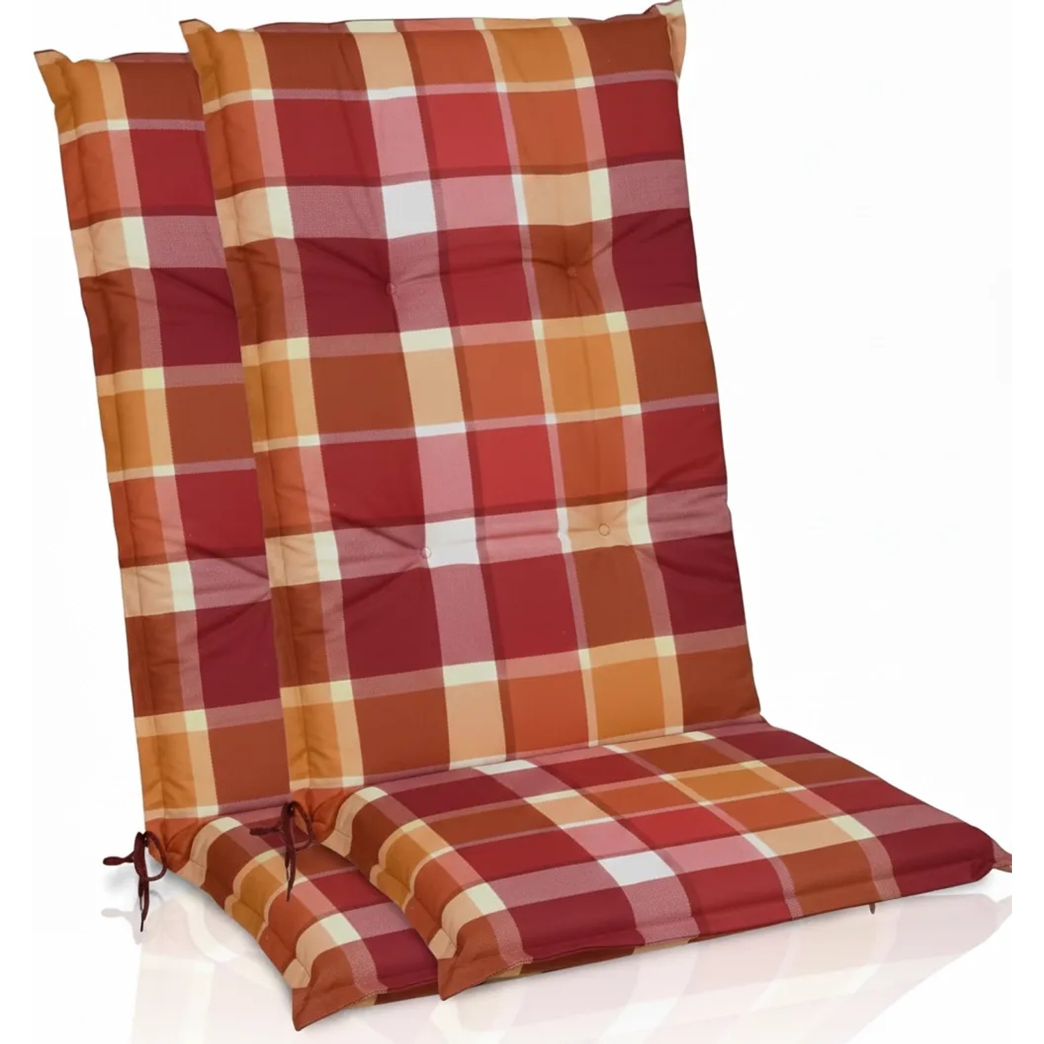 Beautissu 2er Set Hochlehner Auflagen Set 120x50 cm Polster Rot Kariert