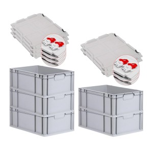 PROREGAL Spar Set: 5 Euroboxen mit Deckel, 44 Liter, grau. Ideal zur Aufbewahrung und Lagerung.