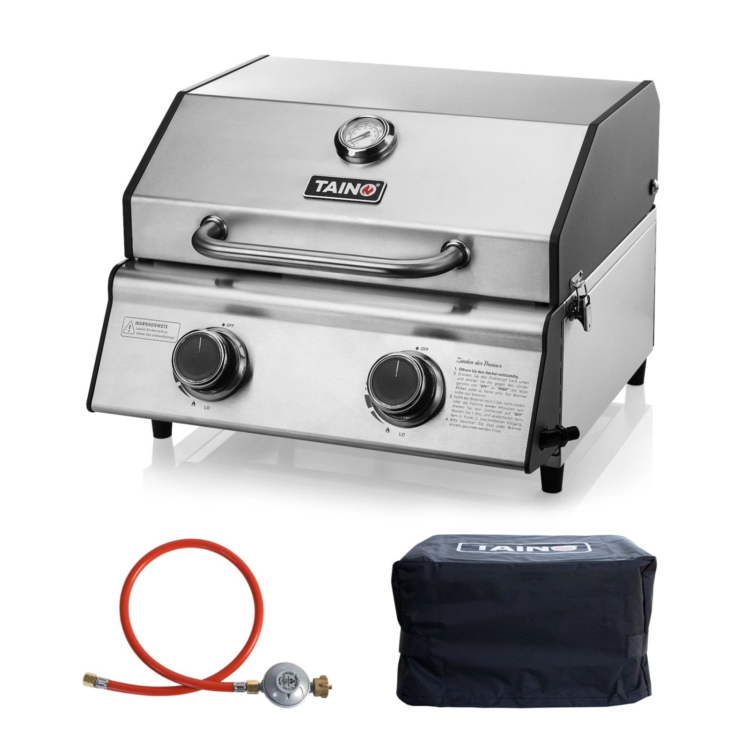 Taino Platinum Compact Set Tischgrill Abdeckhaube Gasdruckminderer 2 Brenne günstig online kaufen