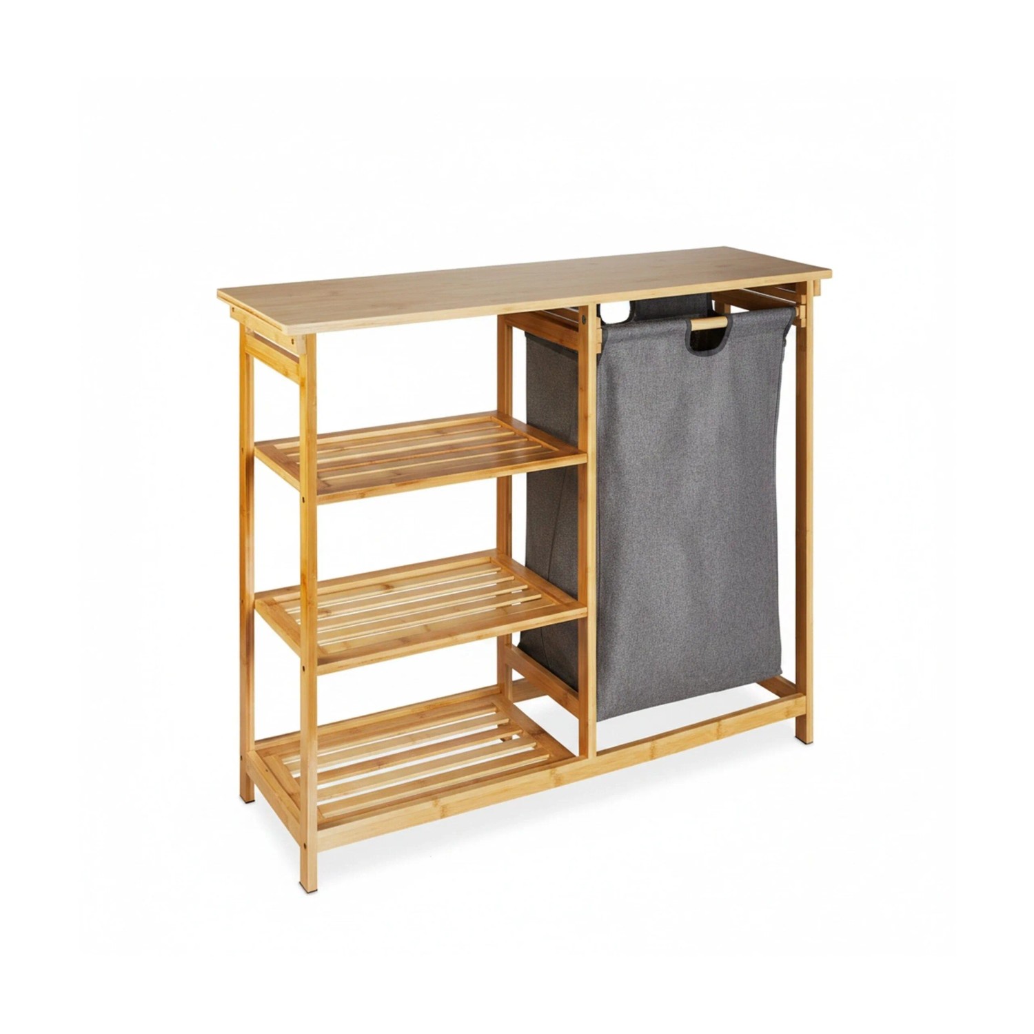 Relaxdays Wäschekorbregal Bambus Grau 3 Ablagen 80 cm x 100 cm x 32 cm 8,2 kg