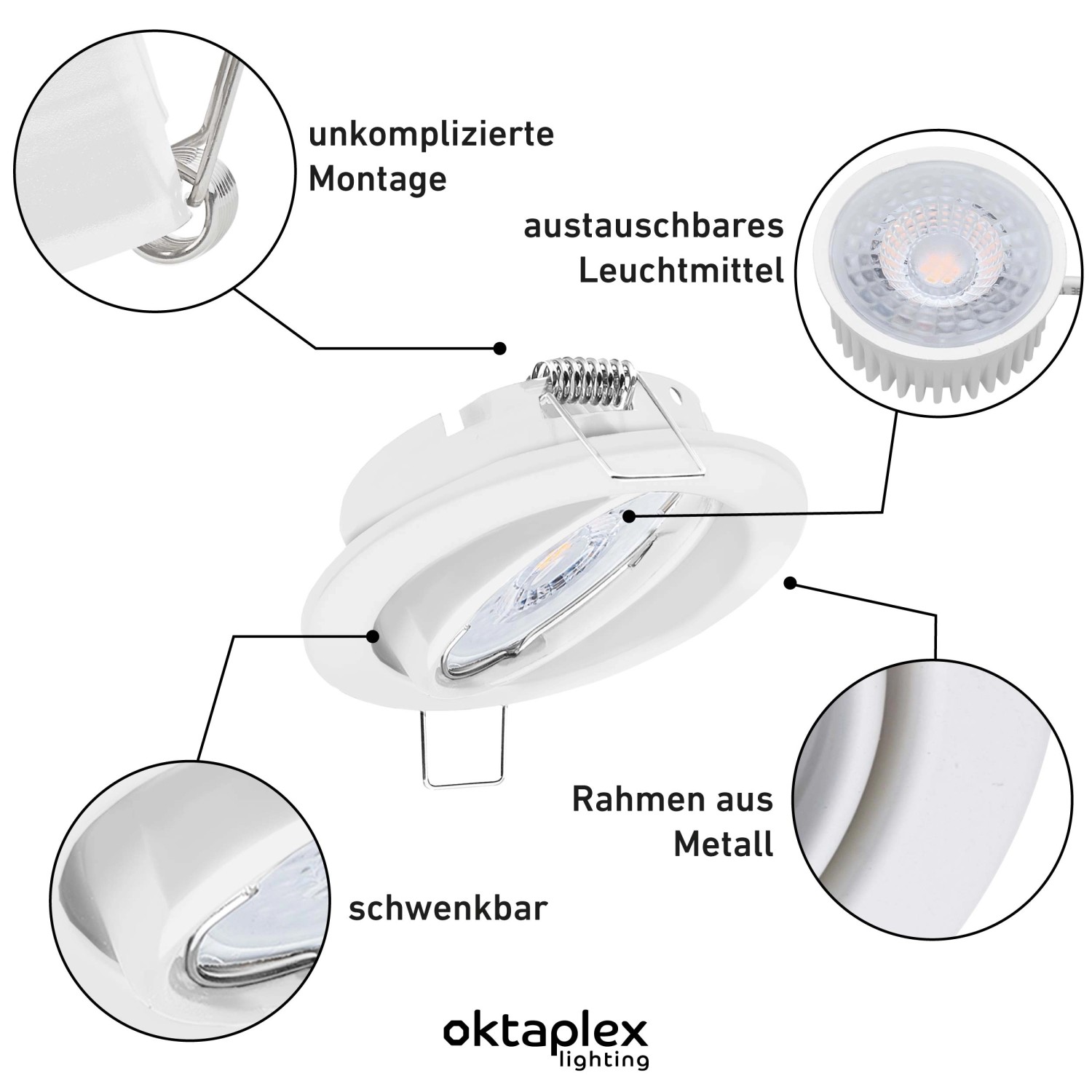 Oktaplex Dijon LED Deckeneinbaustrahler 3er Set, dimmbar, warmweiß, schwenkbar.